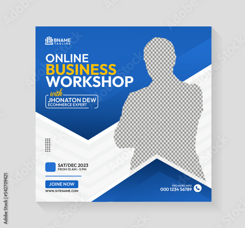 Online business workshop session square flyer or Instagram banner social media post template