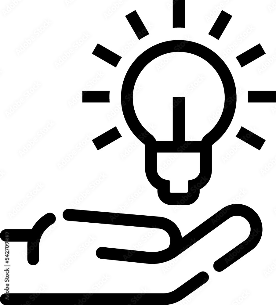 Idea line icon. Light bulb in hand. 