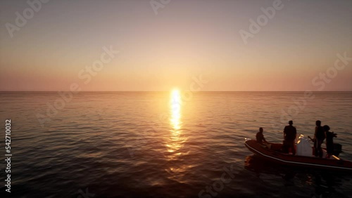 Migrants on the boat in the sea looking for salvation