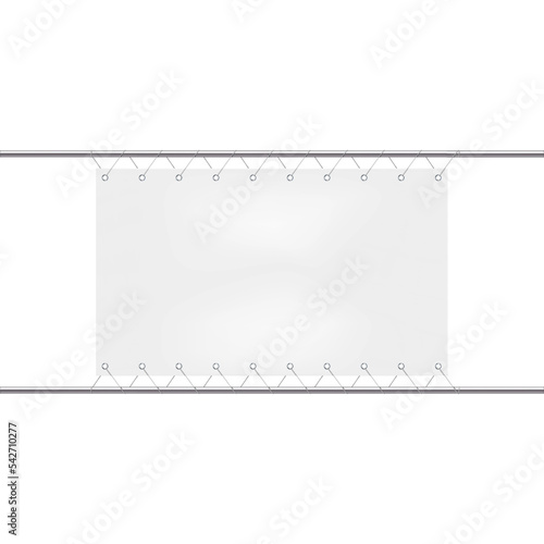 White blank horizontal advertising banner realistic vector mockup. Empty rope billboard sign mock-up. Template for design