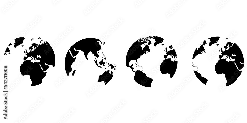 Earth Globe Collection. Black earth globes icons. earth globe