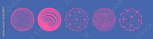 Spheres with dots and lines. Abstract design elements. Technology concept. 3d vector illustration for science, education or medicine.
