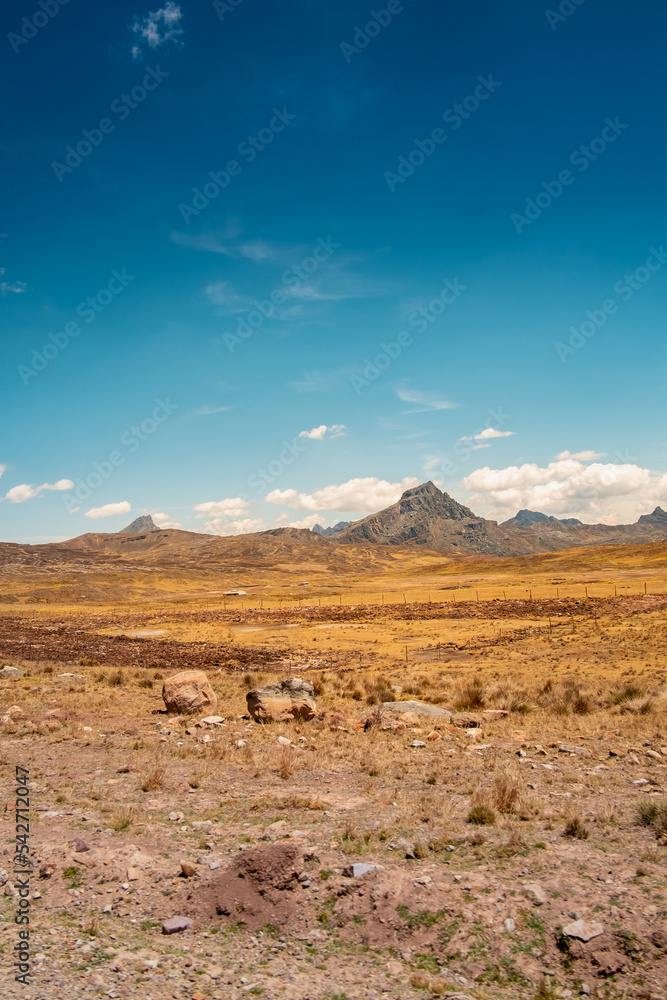 desert of the peruvian andes, with a mountain in the background