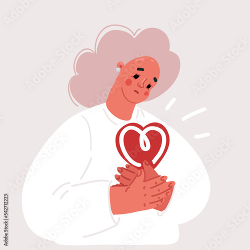 Vector illustration of Heart disease woman hold her heart