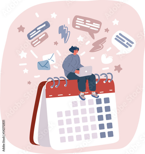 Vector illustraiton of Woman period. Girl check menstruation calendar shedule. Female menstrual cycle.