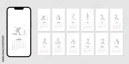 2023 Modern Minimal abstract Cricket calendar template design