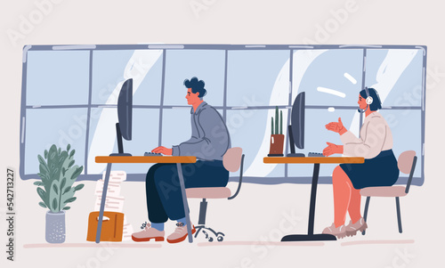 Vector illustraiton of Business office connection working concept. People character