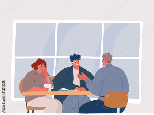 Vector illustraiton of couple talking. Man woman discuss problems. Financial adviser, lawyer