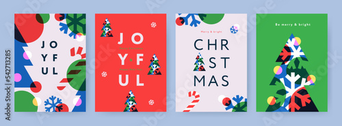 Merry Christmas and Happy New Year Set of backgrounds, greeting cards, posters, holiday covers. Design templates with typography, season wishes in modern minimalist style for web, social media, print photo