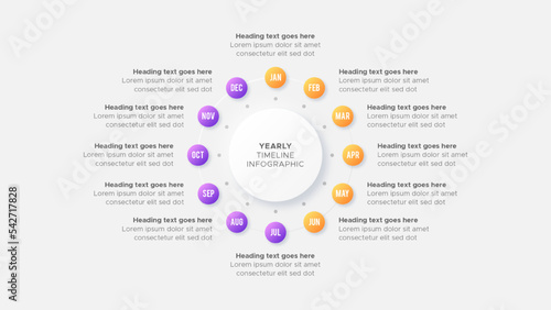 Modern Yearly Timeline Circle Business Infographic Template Design with 12 Options Steps