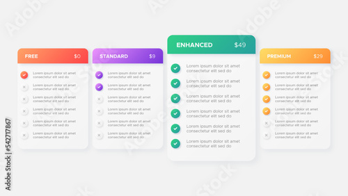 Product Plan Offer Price Package Subscription Options Comparison Table Chart Infographic Design Template