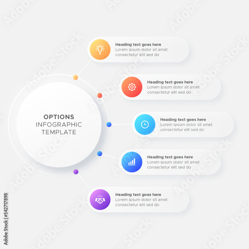 Five 5 Steps Options Round Business Infographic Modern Design Template