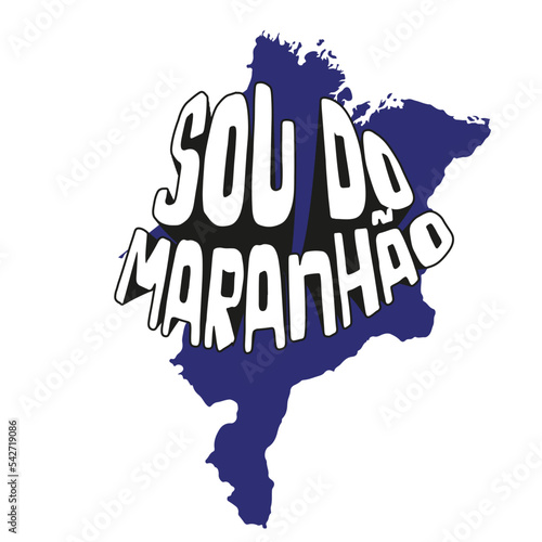 Mapa do Maranhão no Nordeste com cores da bandeira e frase estilo 3d remetendo ao orgulho de ser Maranhese estilizada em Vetor  photo