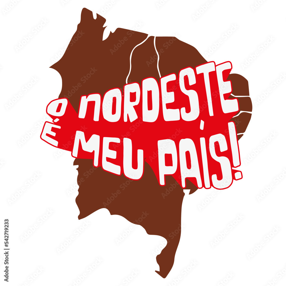 Mapa do nordeste com frase lettering de orgulho nordestino vetor com