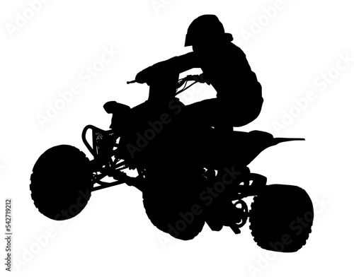 Detailed silhouette of airborne Quad Bike over hump at offroad Rally