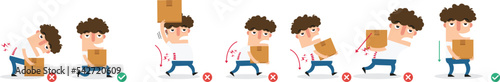 wrong and right carrying position Improper or against proper carrying body posture illustration vector