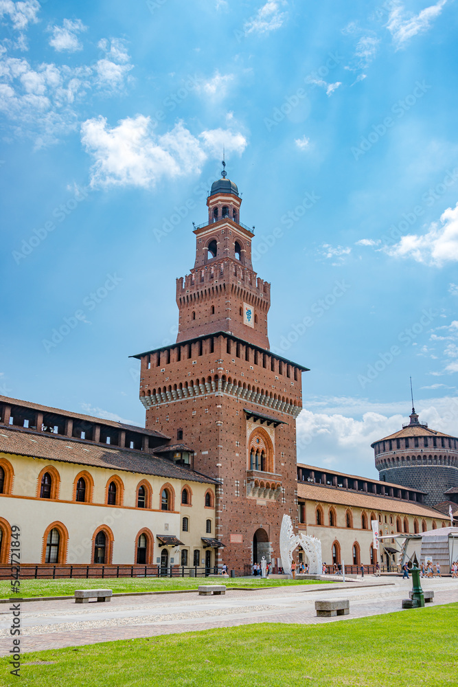 Sforzesco Castle and Medieval Fortress in the historical and museum downtown of Milan, Italy