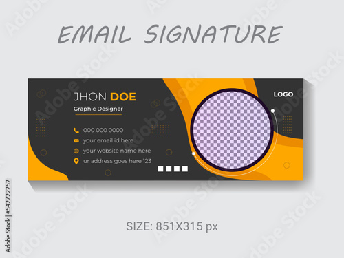 Business Email signature vector banner template, modern mail footer and personal social media cover,  photo