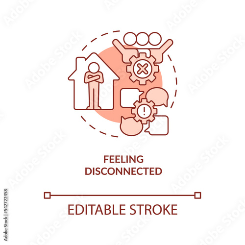 Feeling disconnected terracotta concept icon. Lack of socialization. Loneliness abstract idea thin line illustration. Isolated outline drawing. Editable stroke. Arial, Myriad Pro-Bold fonts used