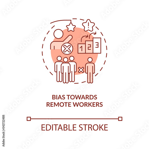 Bias towards remote workers terracotta concept icon. Working from home drawbacks abstract idea thin line illustration. Isolated outline drawing. Editable stroke. Arial, Myriad Pro-Bold fonts used