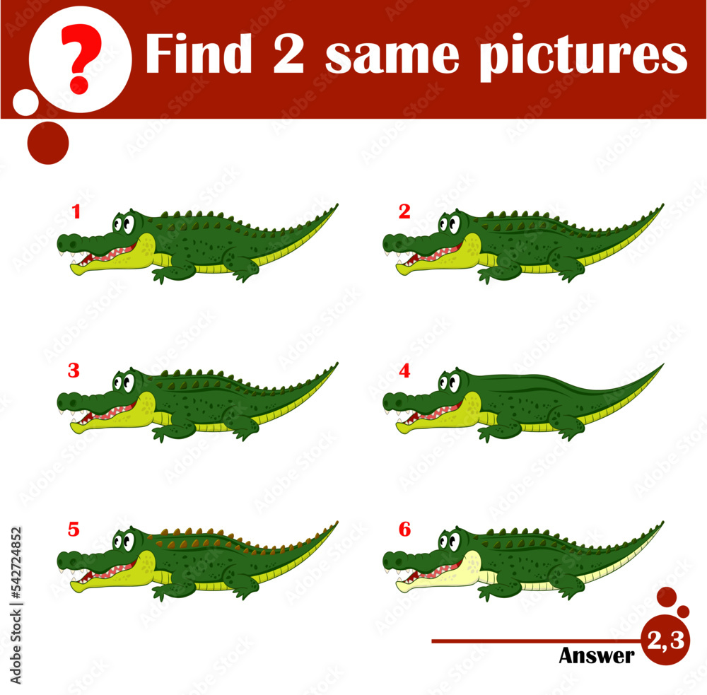 Obraz premium Children educational game. Find two same pictures of cute crocodile