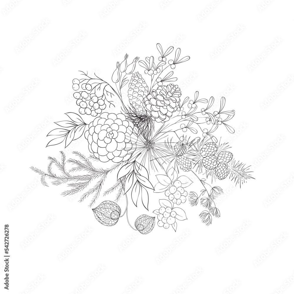 Winter Bouquet. Christmas Decoration. Vector Illustration. Winter Bouquet. Christmas Decoration. Vector Illustration.