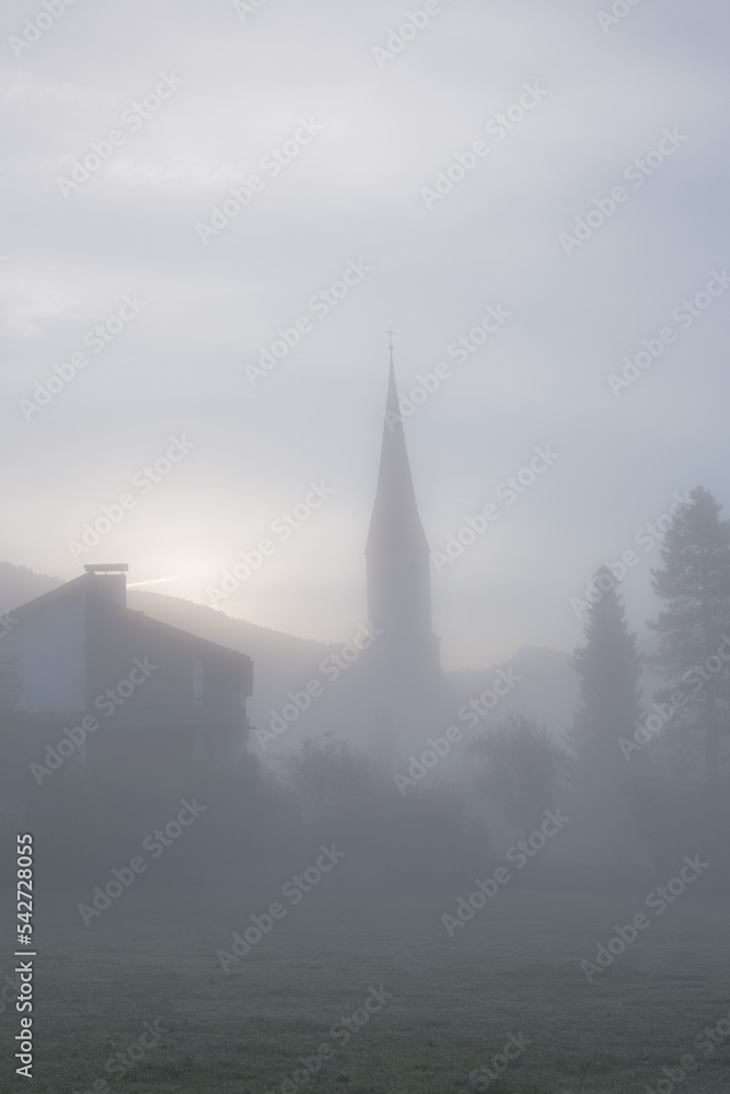 Foggy morning overlooking the church.