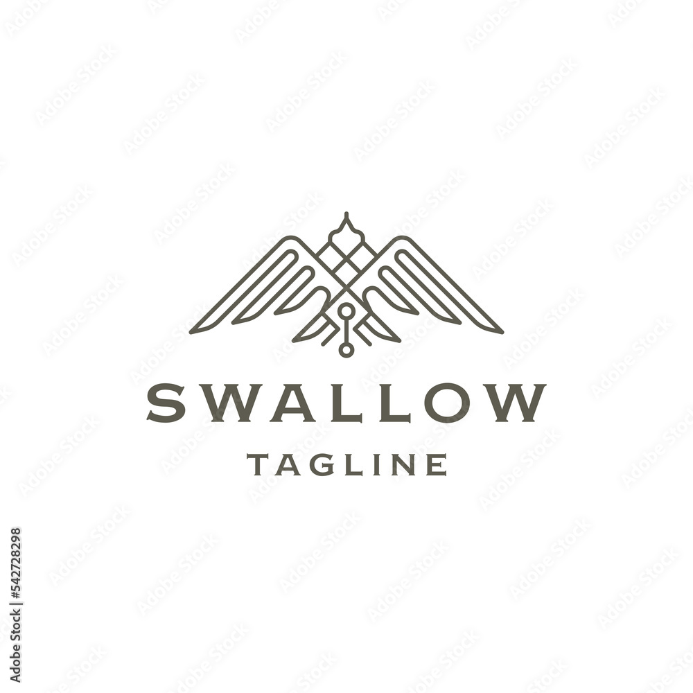 Swallow bird design with line art style logo template flat vector