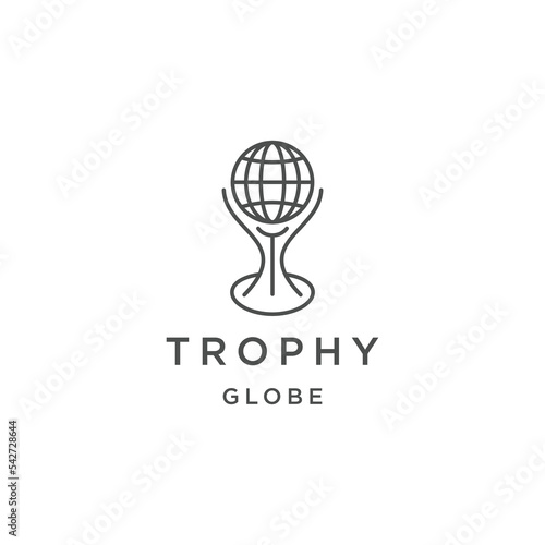 Trophy with globe line art logo design template flat vector