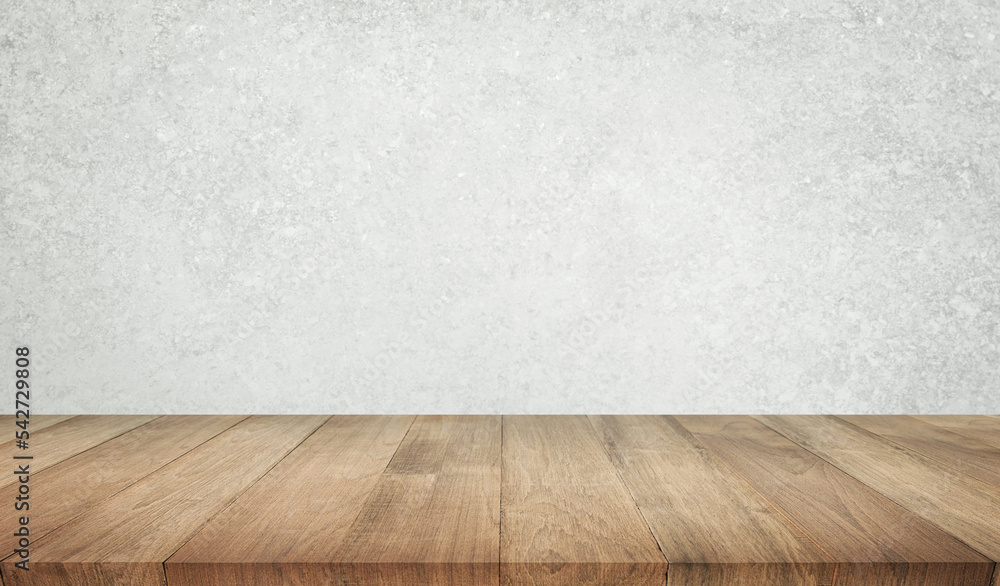 Empty wood table top counter on wall background.For create product display or design key visual Empty wood table top counter on wall background.For create product display or design key visual