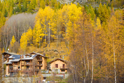 Lillaz, Aosta Valley, Italy - 10 30 2022: Enjoy autumn and its foliage in Lillaz photo
