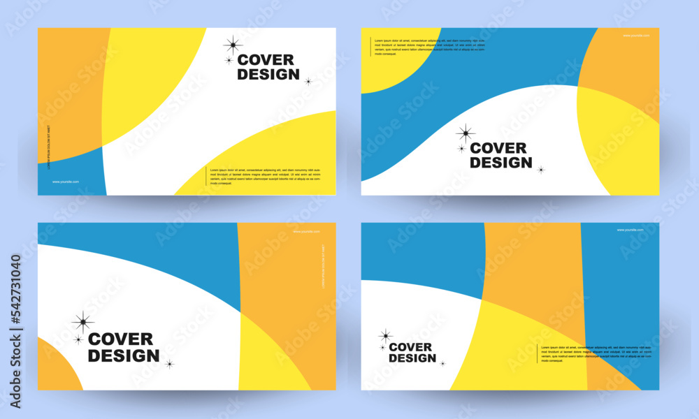 Cover design or horizontal template concept in modern minimal style for corporate identity, branding, social media advertising, promo. Minimalist template design with dynamic colorful overlay line set