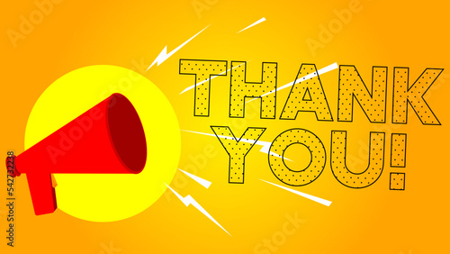 Thank You text with cartoon Megaphone. Vector Announcement illustration.