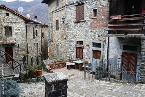 Glimpse of the ancient medieval village of Raggiolo, Tuscany, Italy