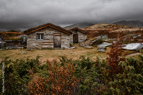 Fotografie autumn mountain landscape of Rondane National Park in Norway, Peer Gynt hytta