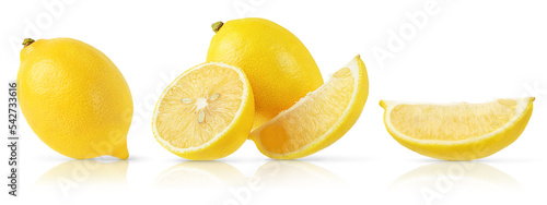 Set of different compositions of yellow lemons