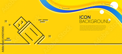 USB flash drive line icon. Abstract yellow background. Memory stick sign. Portable data storage symbol. Minimal uSB flash line icon. Wave banner concept. Vector