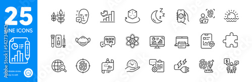 Outline icons set. Sunset, 3d app and Gluten free icons. Safe time, Teamwork, Medical mask web elements. Report checklist, Face accepted, Moon signs. Augmented reality. Outline sunset icon. Vector