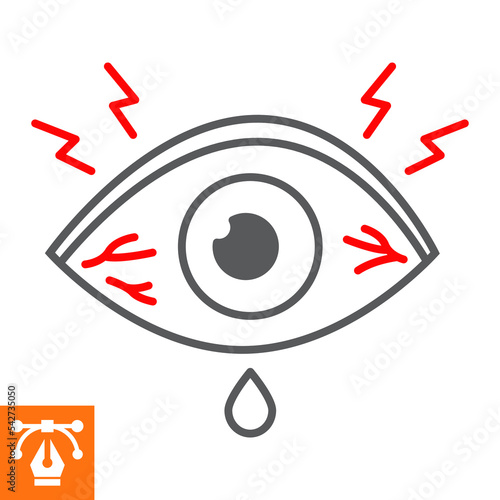 Conjunctivitis line icon, outline style icon for web site or mobile app, disease and anatomy, eye pain vector icon, simple vector illustration, vector graphics with editable strokes.