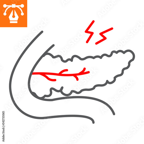 Pancreatitis line icon, outline style icon for web site or mobile app, disease and anatomy, pancreas pain vector icon, simple vector illustration, vector graphics with editable strokes.
