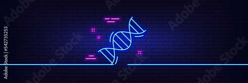 Neon light glow effect. Chemistry dna line icon. Laboratory analysis sign. Chemical formula symbol. 3d line neon glow icon. Brick wall banner. Chemistry dna outline. Vector