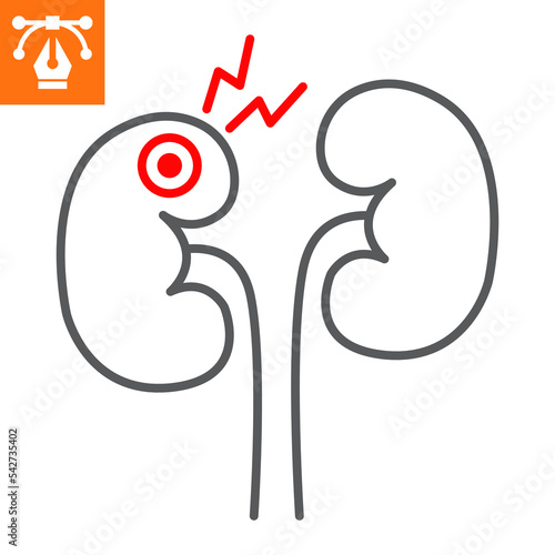 Kidney disease line icon, outline style icon for web site or mobile app, pyelonephritis and glomerulonephritis, kidney failure vector icon, simple vector illustration, vector graphics.