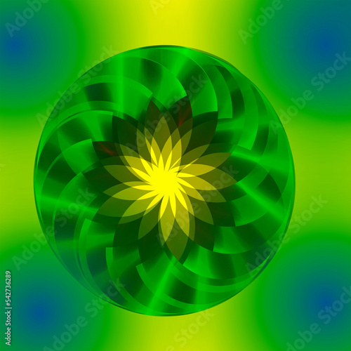 abstract green flowero sphere with reflection background photo