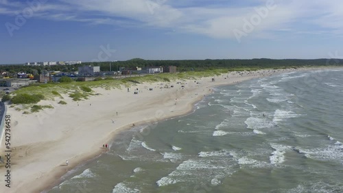 Aerial view of seashore coastline on sunny day