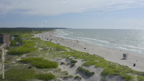 Aerial view of seashore coastline on sunny day