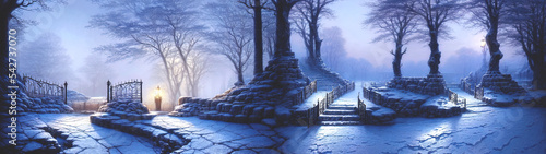 Winter snowy night street. ...