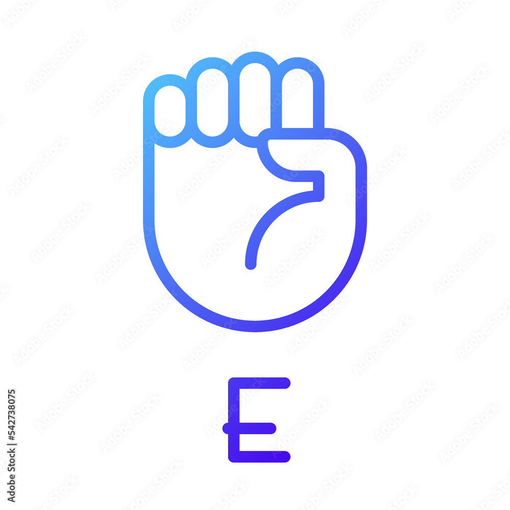 Letter E visualization in ASL pixel perfect gradient linear vector icon. People with deafness support. Thin line color symbol. Modern style pictogram. Vector isolated outline drawing