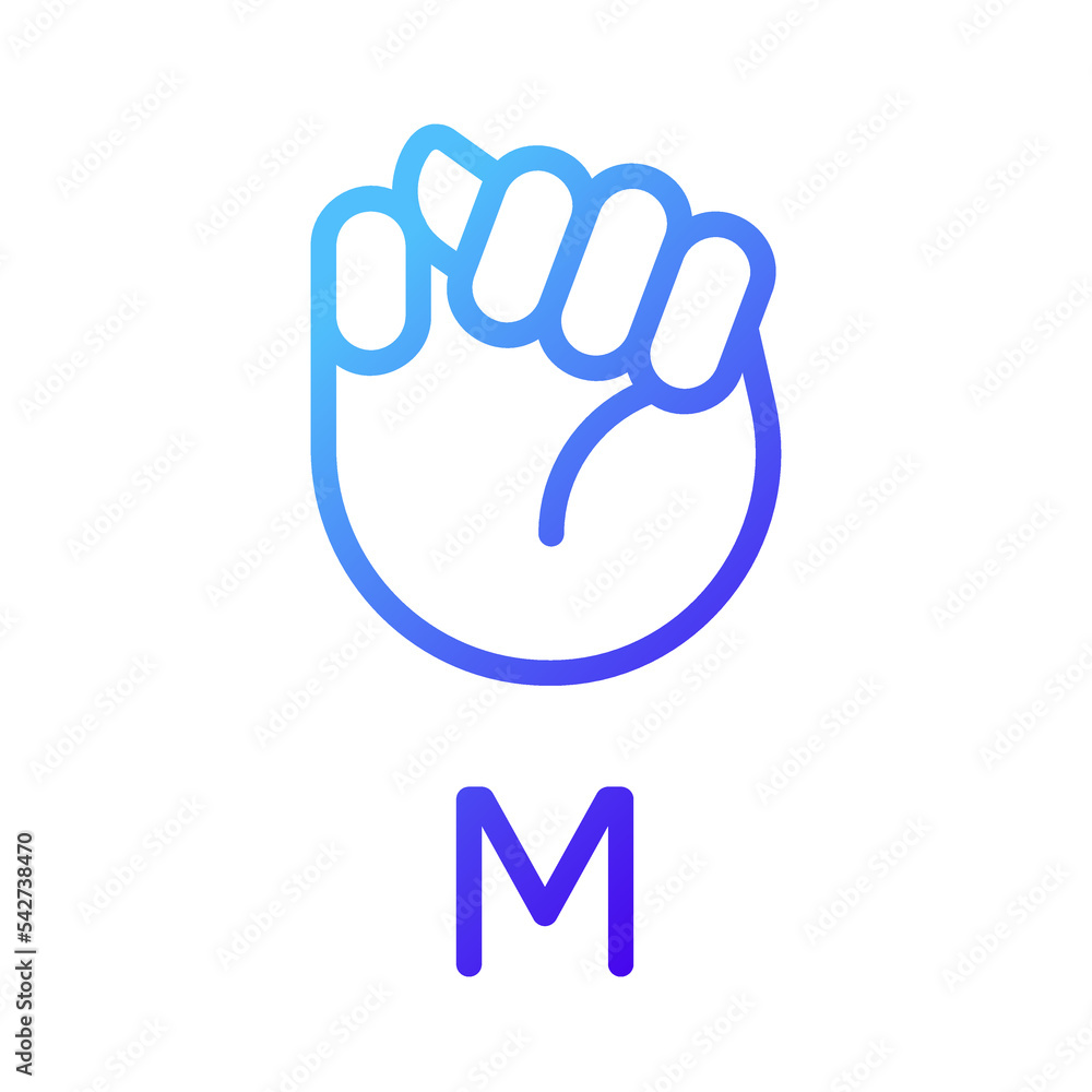 Letter M in American sign language pixel perfect gradient linear vector icon. System of communication. Thin line color symbol. Modern style pictogram. Vector isolated outline drawing Letter M in American sign language pixel perfect gradient linear vector icon. System of communication. Thin line color symbol. Modern style pictogram. Vector isolated outline drawing