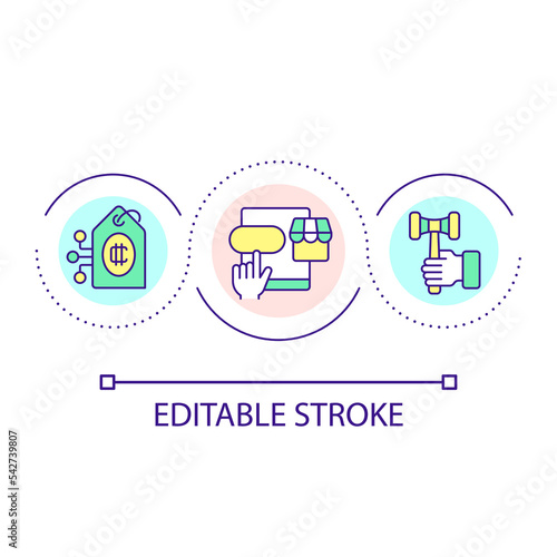 Wallpaper Mural Buy goods with cryptocurrency loop concept icon. Innovations in commerce. Auction option abstract idea thin line illustration. Isolated outline drawing. Editable stroke. Arial font used Torontodigital.ca