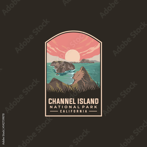 Channel Island national park vector template. California landmark illustration in patch emblem style.